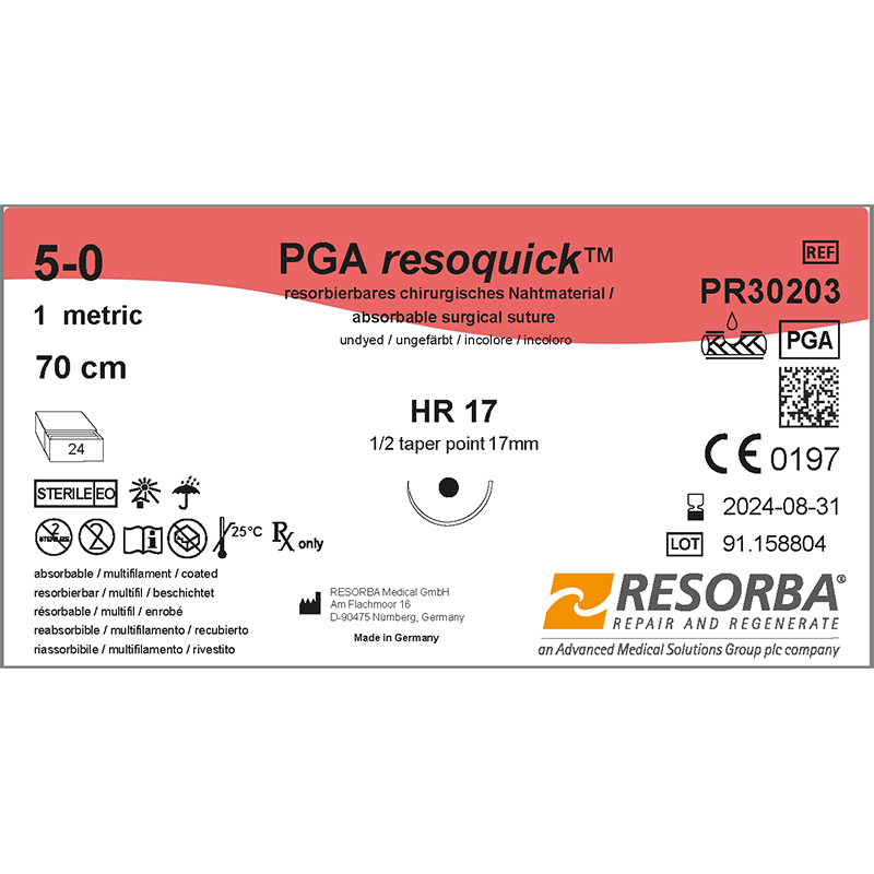 ПГА резоквік USP5-0, незабарвлений, довжина 70 см, голка колюча, 17мм, 1/2 кола